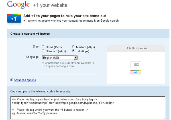 google 1 button. Adding a Google +1 button to
